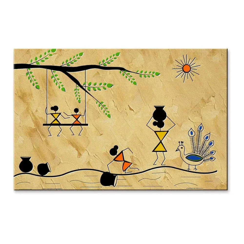 Beautiful Designs of Warli Painting Wall Hanging 61 x 41cm - All India Decor