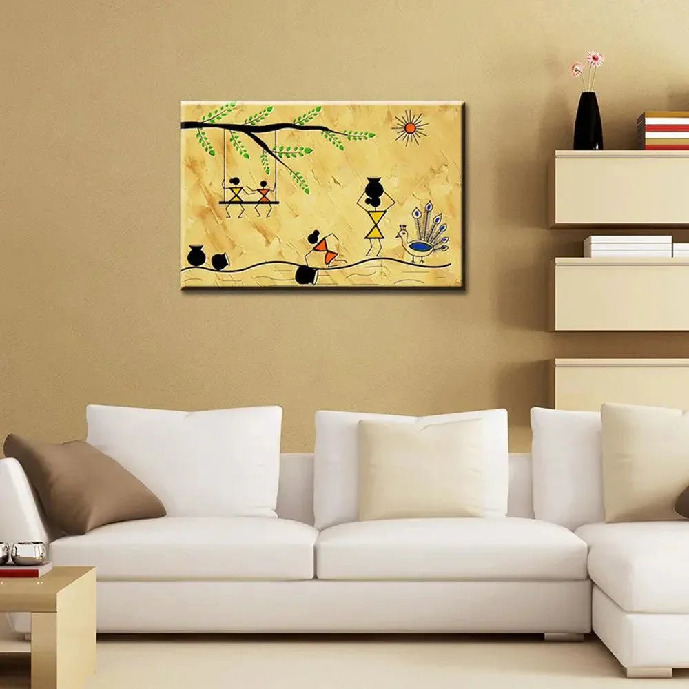 Beautiful Designs of Warli Painting Wall Hanging 61 x 41cm - All India Decor