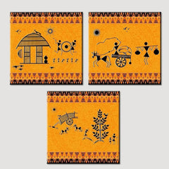 Warli Painting Wall Hanging, Set of 3 Pieces - All India Decor