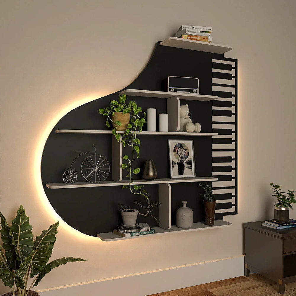 Backlit Piano Designer Wooden Wall Shelf - All India Decor