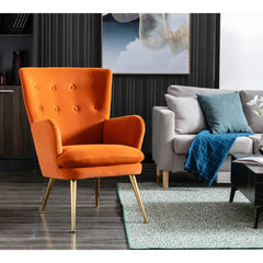 Tufted Long Back Orange Lounge Chair With Ottoman - All India Decor