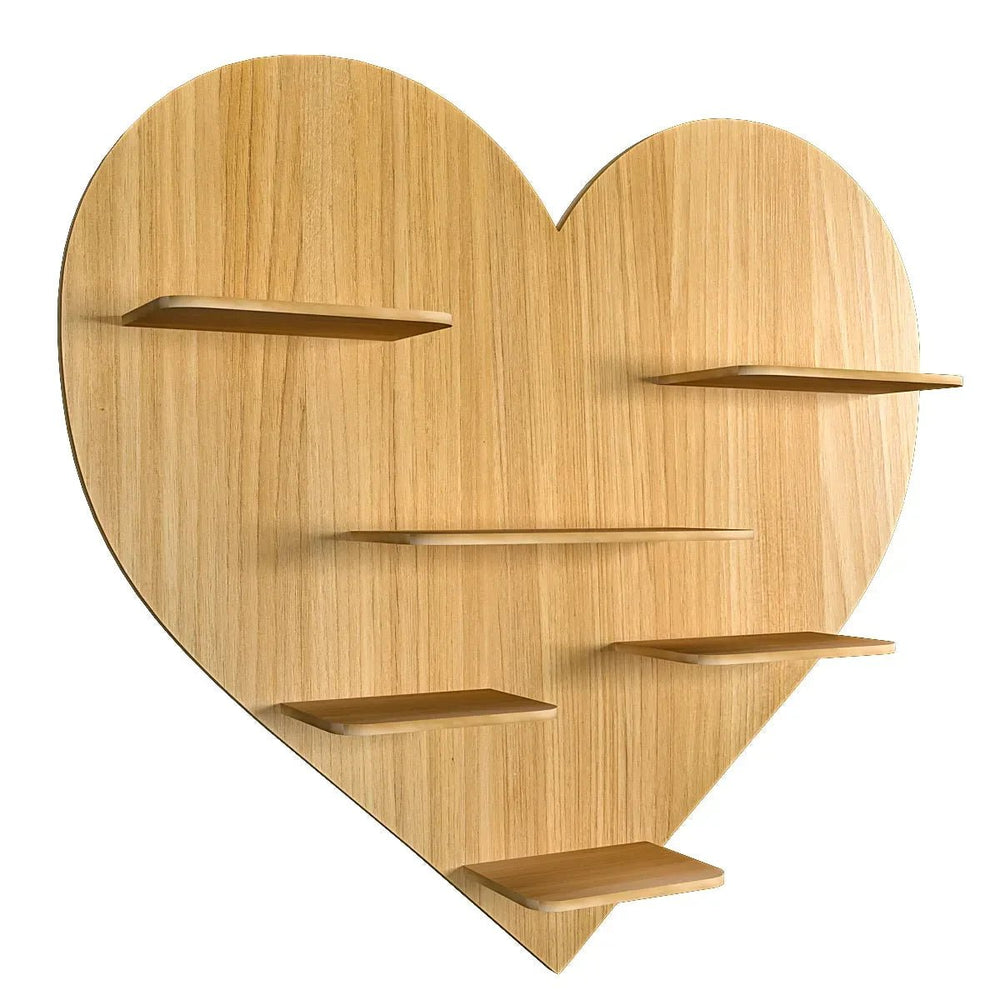 Heart Backlit Wood Wall Shelf / Book Shelf / Night Light, Light Oak Finish - All India Decor