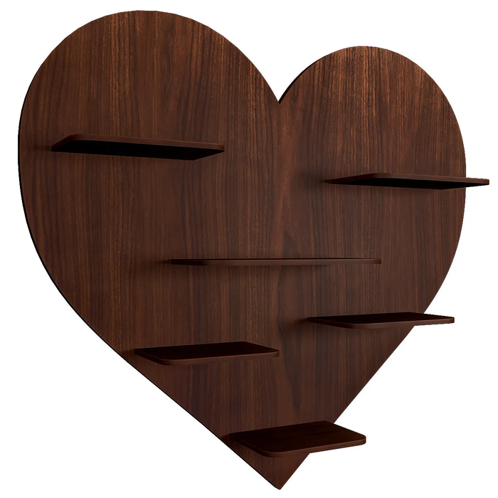 Heart Backlit Wood Wall Shelf / Book Shelf, Walnut Finish