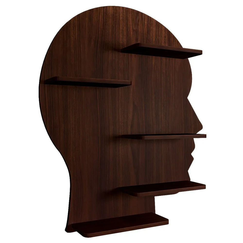 Man Backlit Wood Wall Shelf / Book Shelf, Walnut Finish - All India Decor