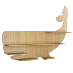 Whale Backlit Wood Wall Shelf / Book Shelf / Night Light, Light Oak Finish - All India Decor