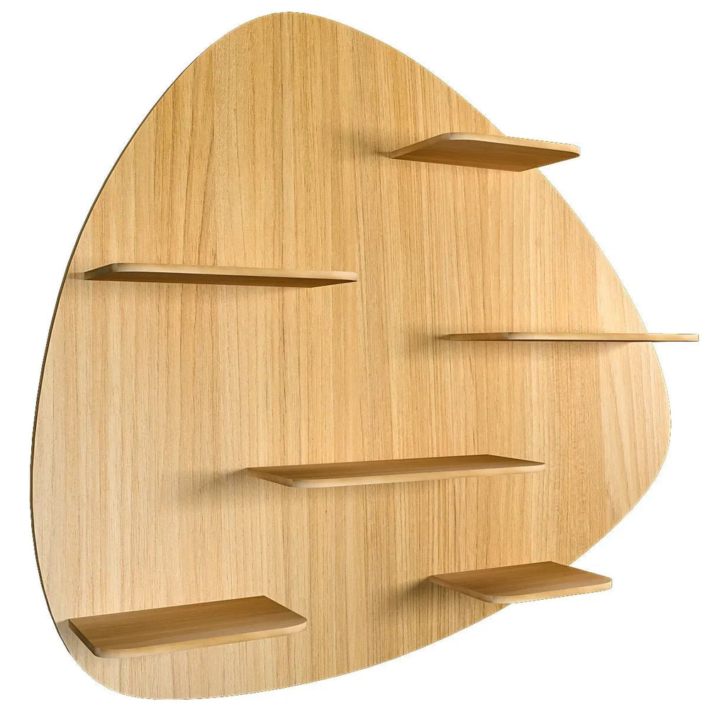 Abstract Shape Backlit Wood Wall Shelf / Book Shelf / Night Light, Light Oak Finish - All India Decor