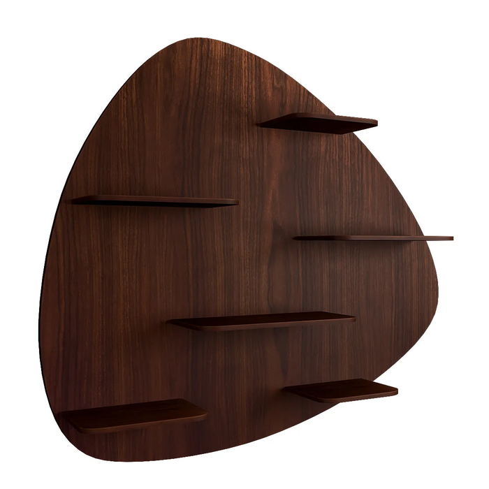 Abstract Shape Backlit Wood Wall Shelf / Book Shelf / Night Light, Walnut Finish