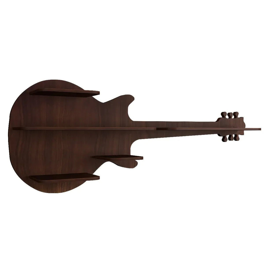 Guitar Backlit Wood Wall Shelf / Book Shelf / Night Light, Walnut Finish - All India Decor