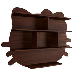 Cat Shape Backlit Wood Wall Shelf / Book Shelf / Night Light, Walnut Finish - All India Decor