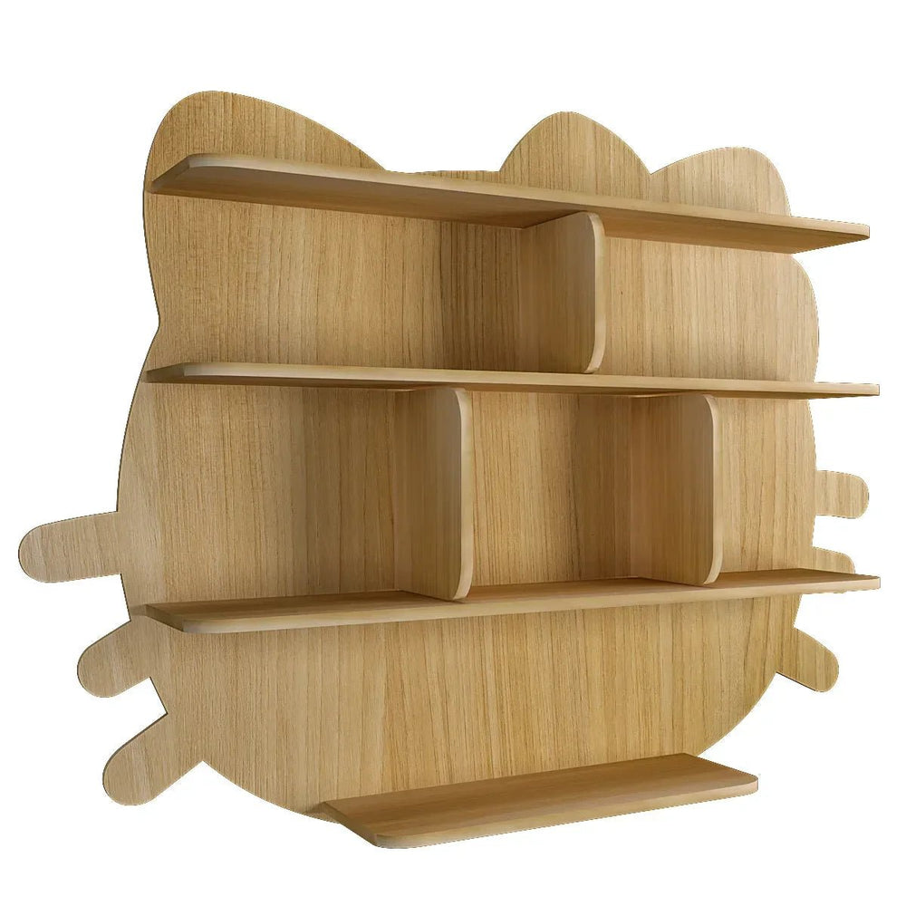 Cat Shape Backlit Wood Wall Shelf / Book Shelf / Night Light, Oak Finish - All India Decor