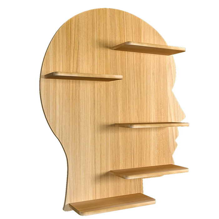 Man Face Backlit Wooden Wall Shelf / Book Shelves / Night Light, Light Oak Finish