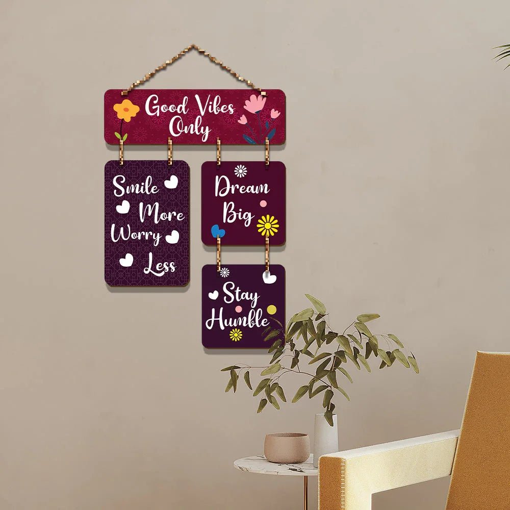 Motivational Quotes Decorative Good Vibes Only Wooden Wall Hanging - All India Decor