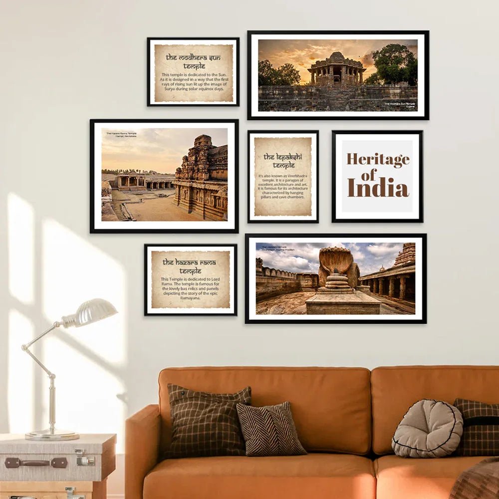Set Of 7 Frame Sets Of Intricate Art Heritage Temples Of India - All India Decor