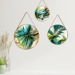 Tropical Leaves Round Framed Wall Art Set of 3 - All India Decor