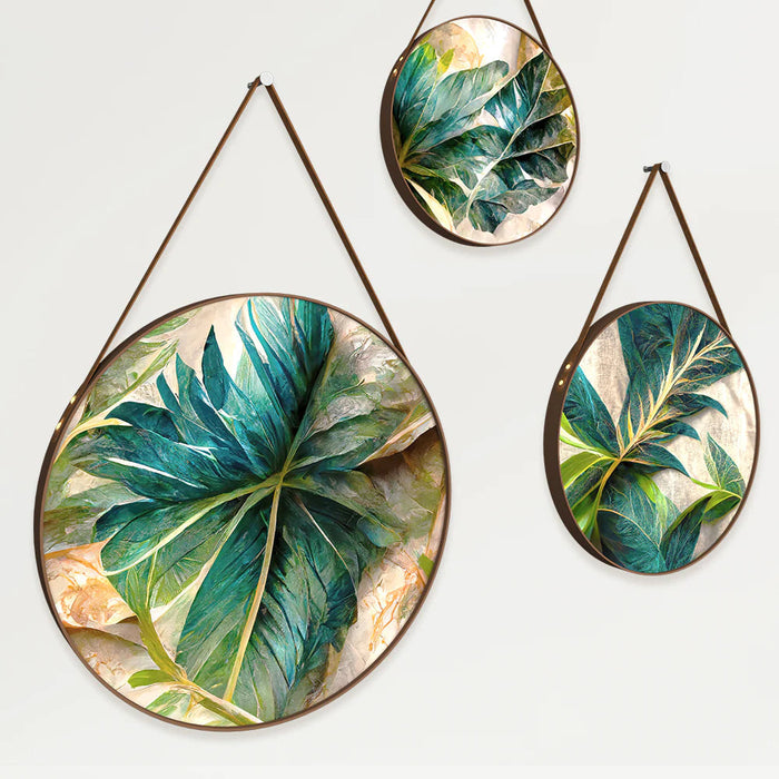 Tropical Leaves Round Framed Wall Art Set of 3