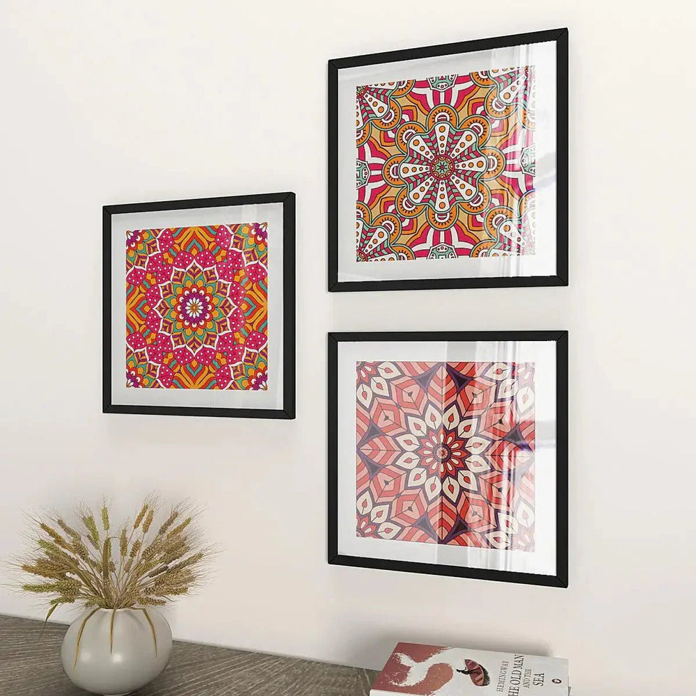 Mandala Multi Color Pattern Wall Painting, Frame Set of 3 - All India Decor