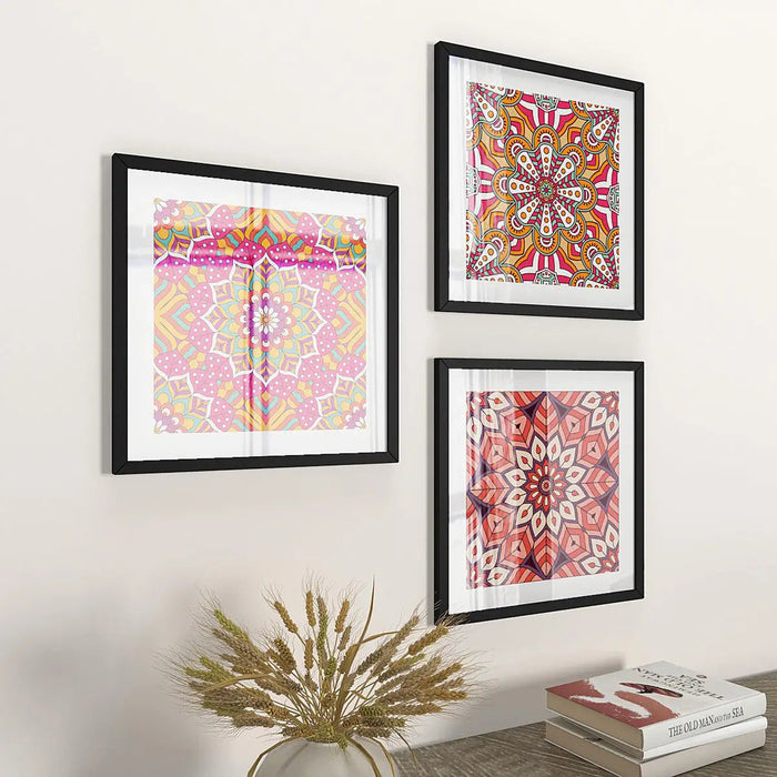 Mandala Multi Color Pattern Wall Painting, Frame Set of 3