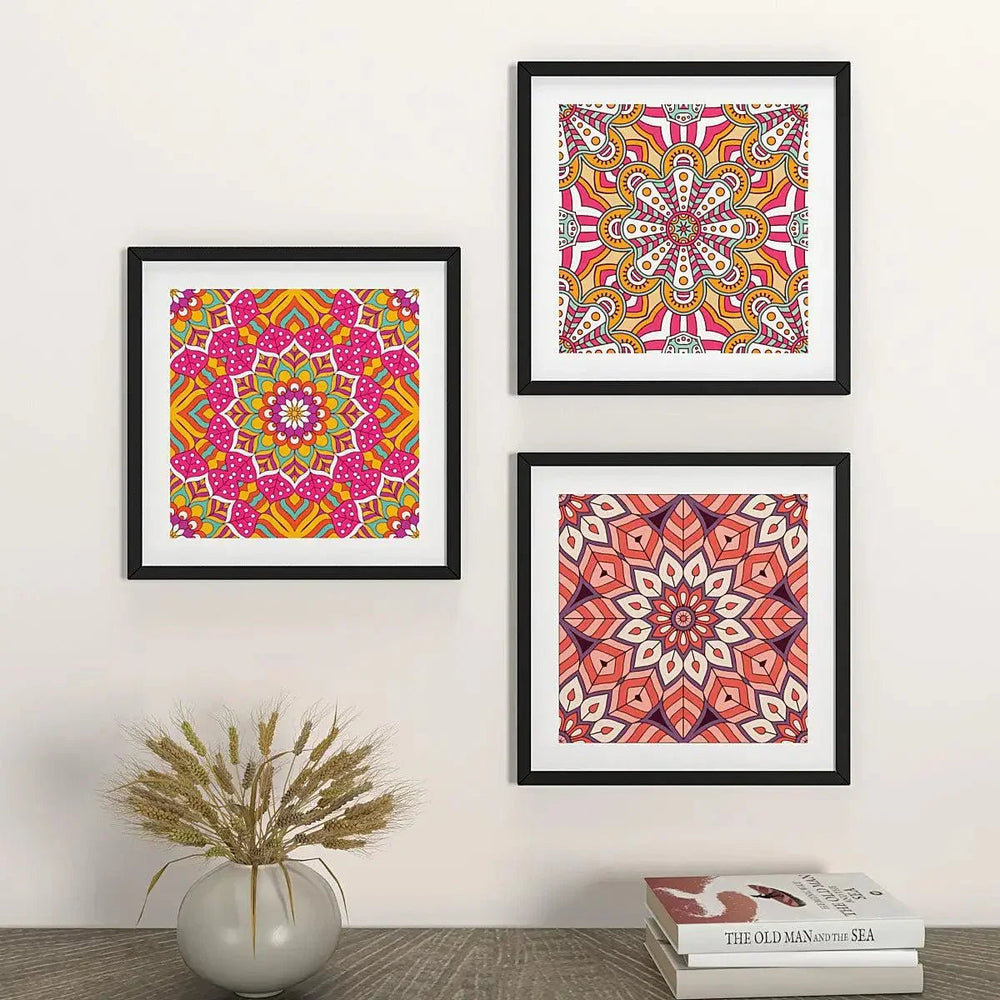 Mandala Multi Color Pattern Wall Painting, Frame Set of 3 - All India Decor