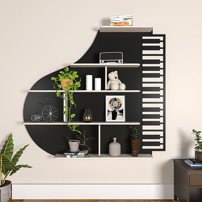 Backlit Piano Designer Wooden Wall Shelf