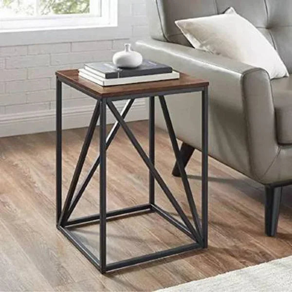SQUARE SIDE TABLE IN BROWN & BLACK COLOR FOR LIVING ROOM - All India Decor