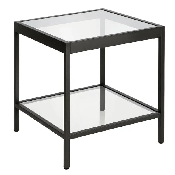 SIDE TABLE WITH GLASS IN BLACK COLOR