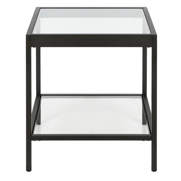 SIDE TABLE WITH GLASS IN BLACK COLOR - All India Decor