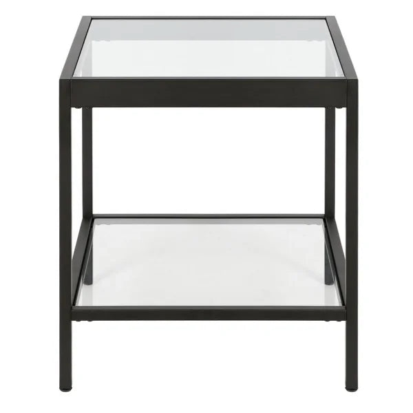 SIDE TABLE WITH GLASS IN BLACK COLOR