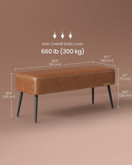 Brown bench with measurements and load capacity on a brown background