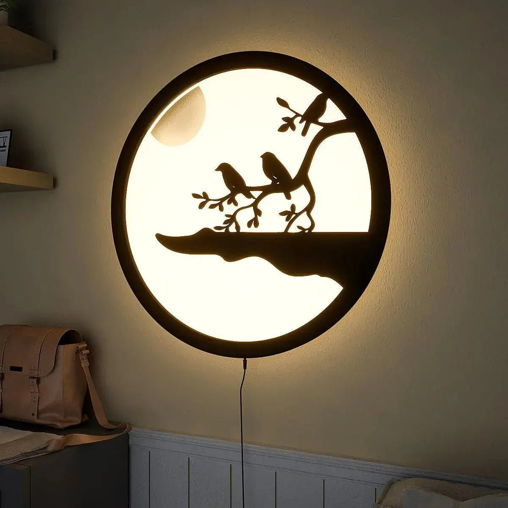 Chirping Birds Round LED Wall Light - All India Decor