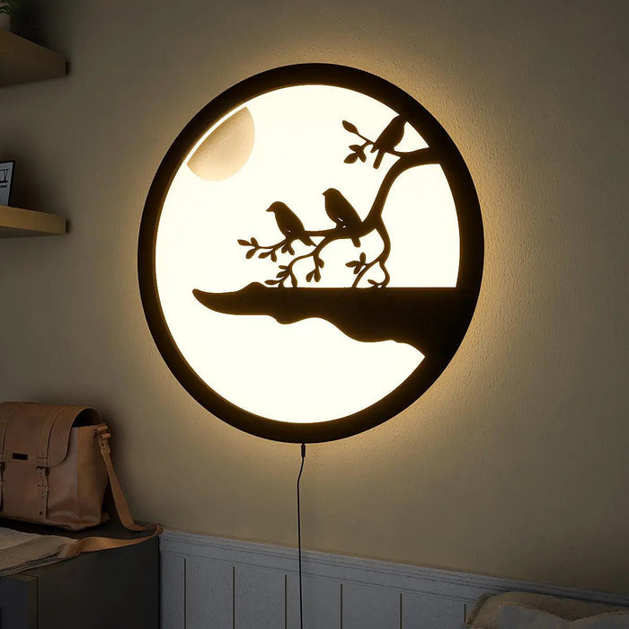 Chirping Birds Round LED Wall Light