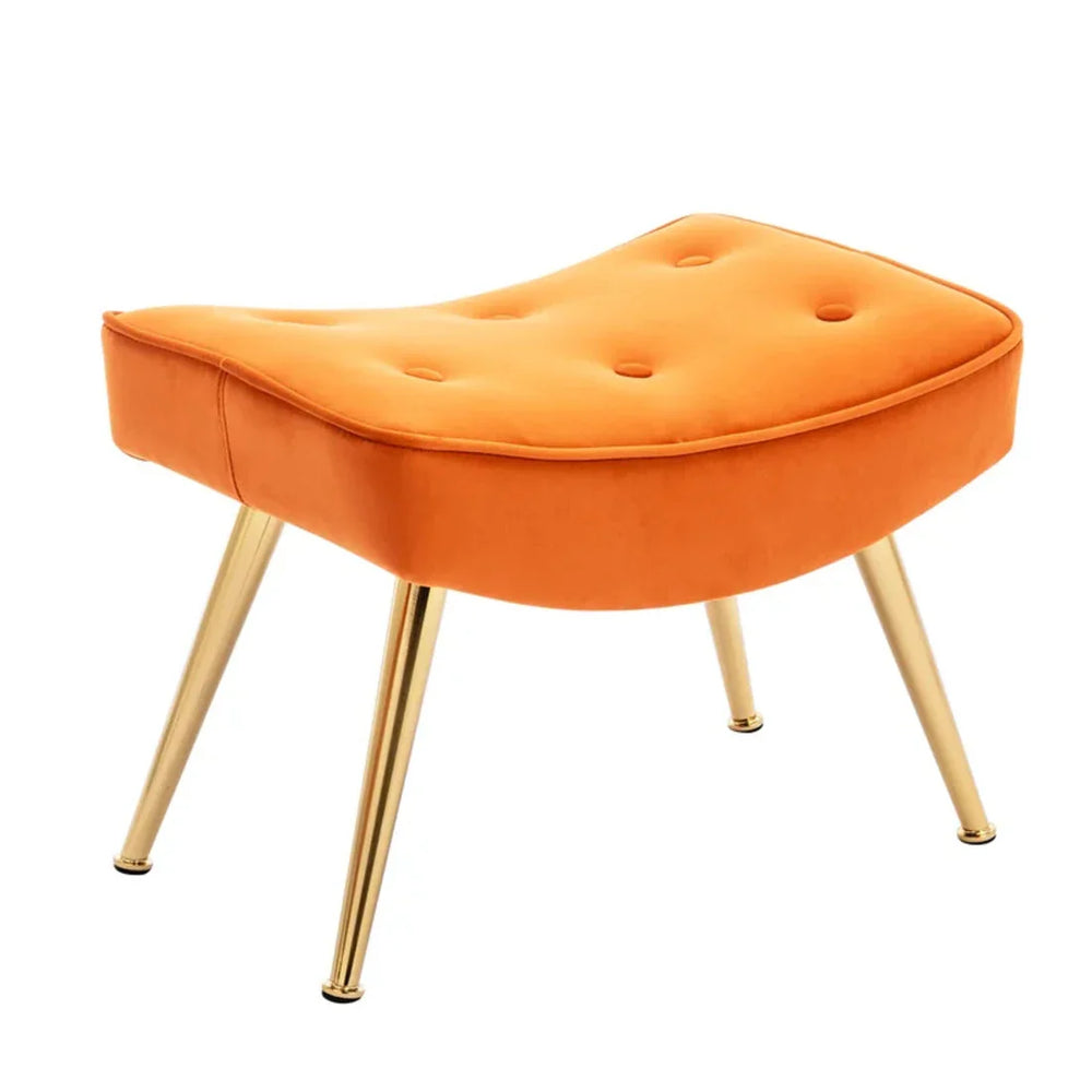 Tufted Long Back Orange Lounge Chair With Ottoman - All India Decor