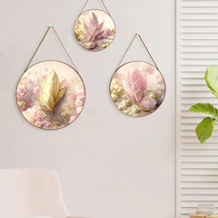 Blush Pink Leaves Round Framed Wall Art Set of 3 - All India Decor