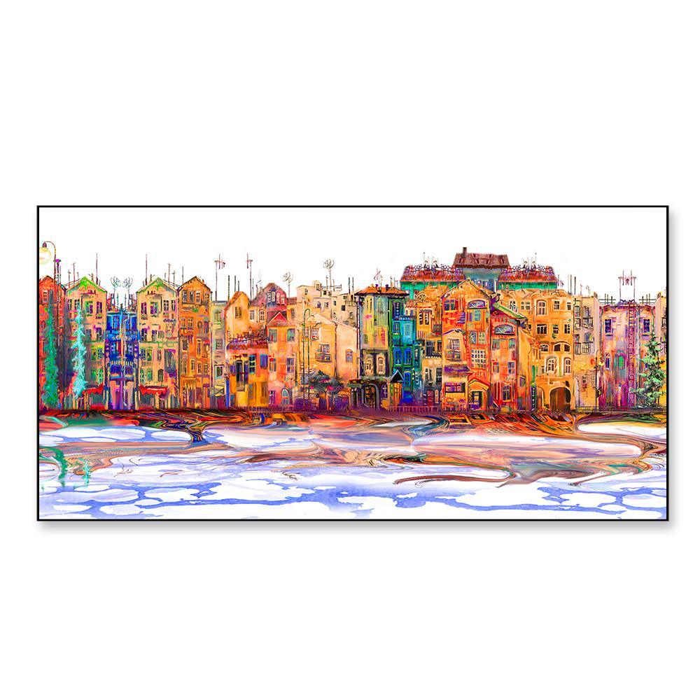 Colorful Town Isolated Panoramic view Framed Wall Art - All India Decor
