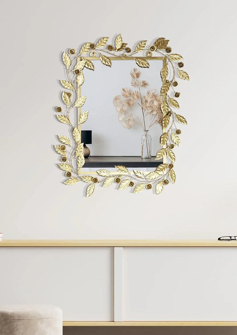 Beautiful Leaf Rectangular Wall Mirror - All India Decor