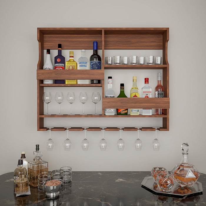 Luxurious Backlit Walnut-Finished Bar Shelf / Mini Bar Cabinet