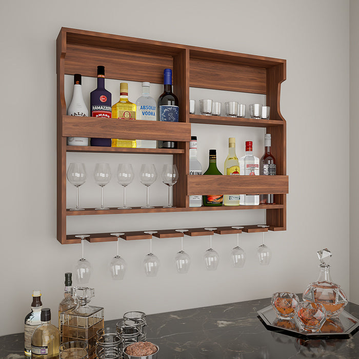 Luxurious Backlit Walnut-Finished Bar Shelf / Mini Bar Cabinet