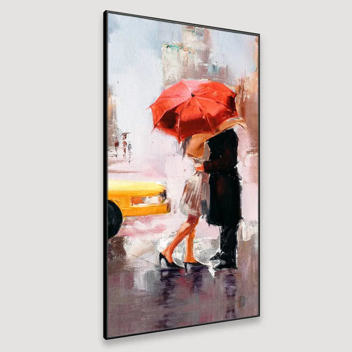 Love Couple in Rainy Day Canvas Printed Wall Painting