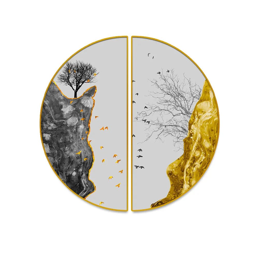 Golden Fortune Tree Semi Circle Wall Paintings & Arts - All India Decor