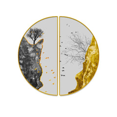 Golden Fortune Tree Semi Circle Wall Paintings & Arts - All India Decor