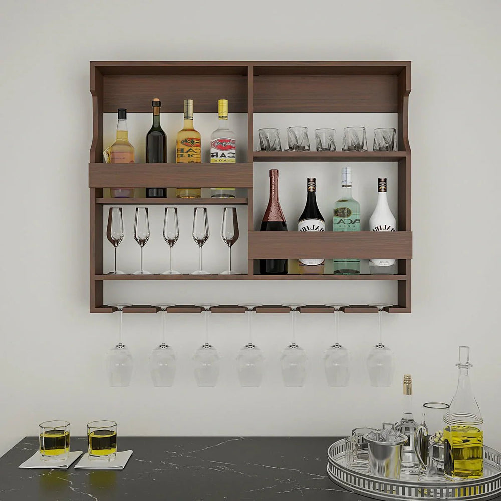 Luxurious Chocolate - Coloured Wooden Bar Wall Shelf / Mini Bar Cabinet - All India Decor