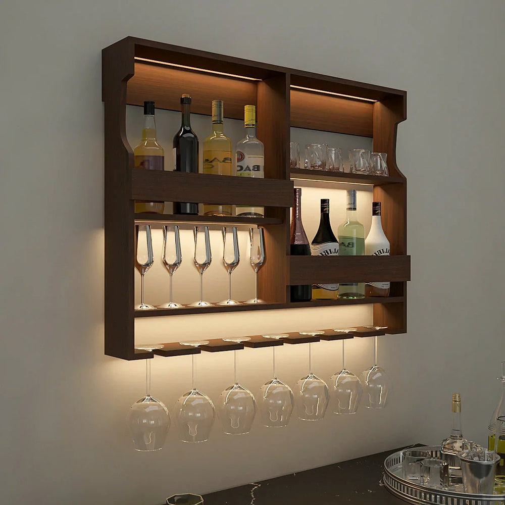 Luxurious Chocolate - Coloured Wooden Bar Wall Shelf / Mini Bar Cabinet - All India Decor