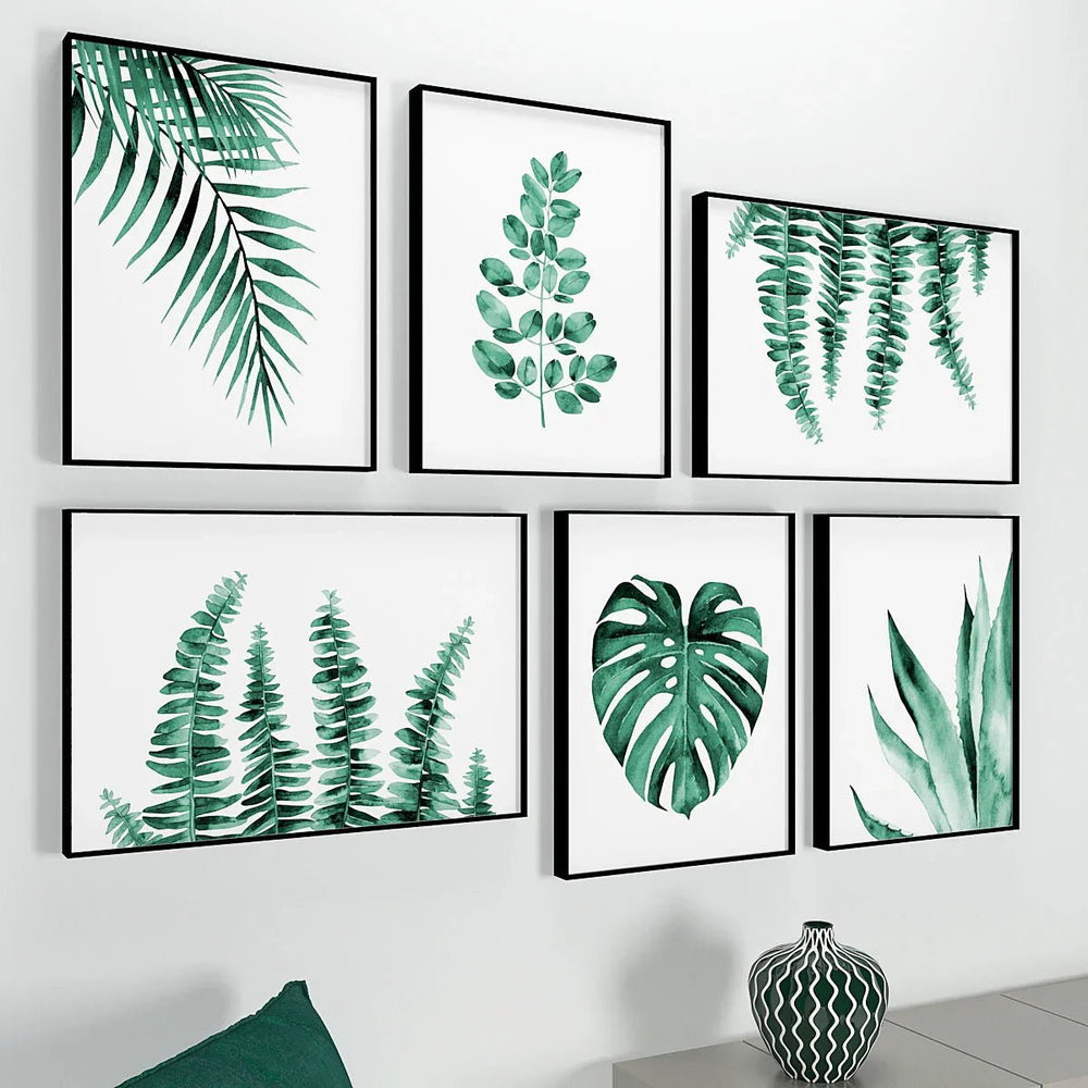 Green Tropical Ferns Wall Frame Set of 6 - All India Decor