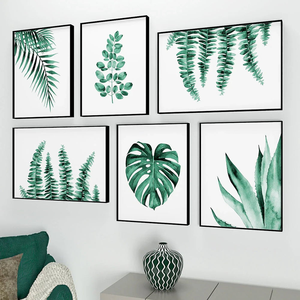 Green Tropical Ferns Wall Frame Set of 6 - All India Decor