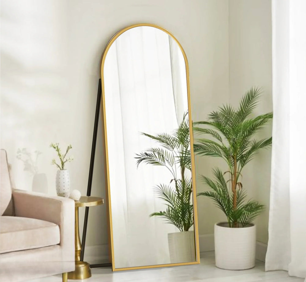 Arched Metal Floor Mirror with Stand (Stand/Gold) - All India Decor