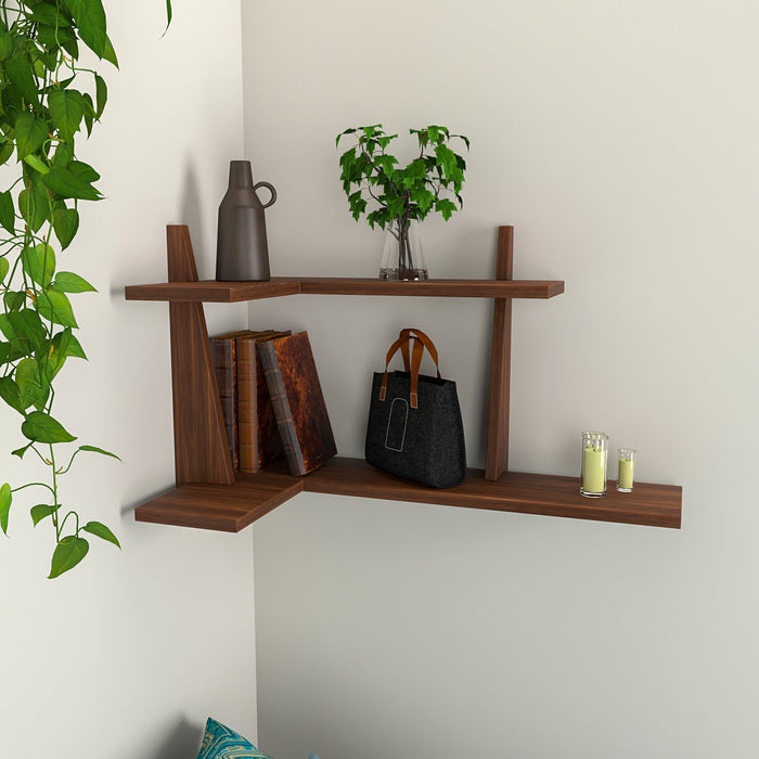 Wooden Corner Wall Shelf In Compact Design