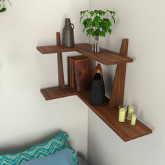 Wooden Corner Wall Shelf In Compact Design - All India Decor