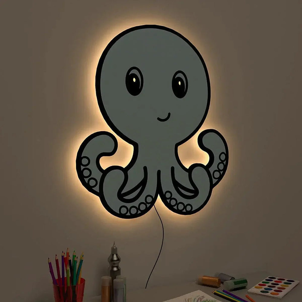 Baby Octopus Backlit Wooden Wall Décor - All India Decor
