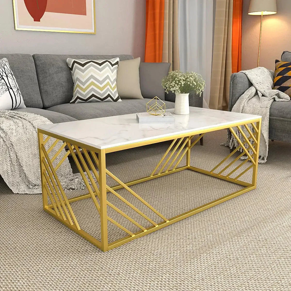 Geometrical Design Golden Metal Centre Table - All India Decor