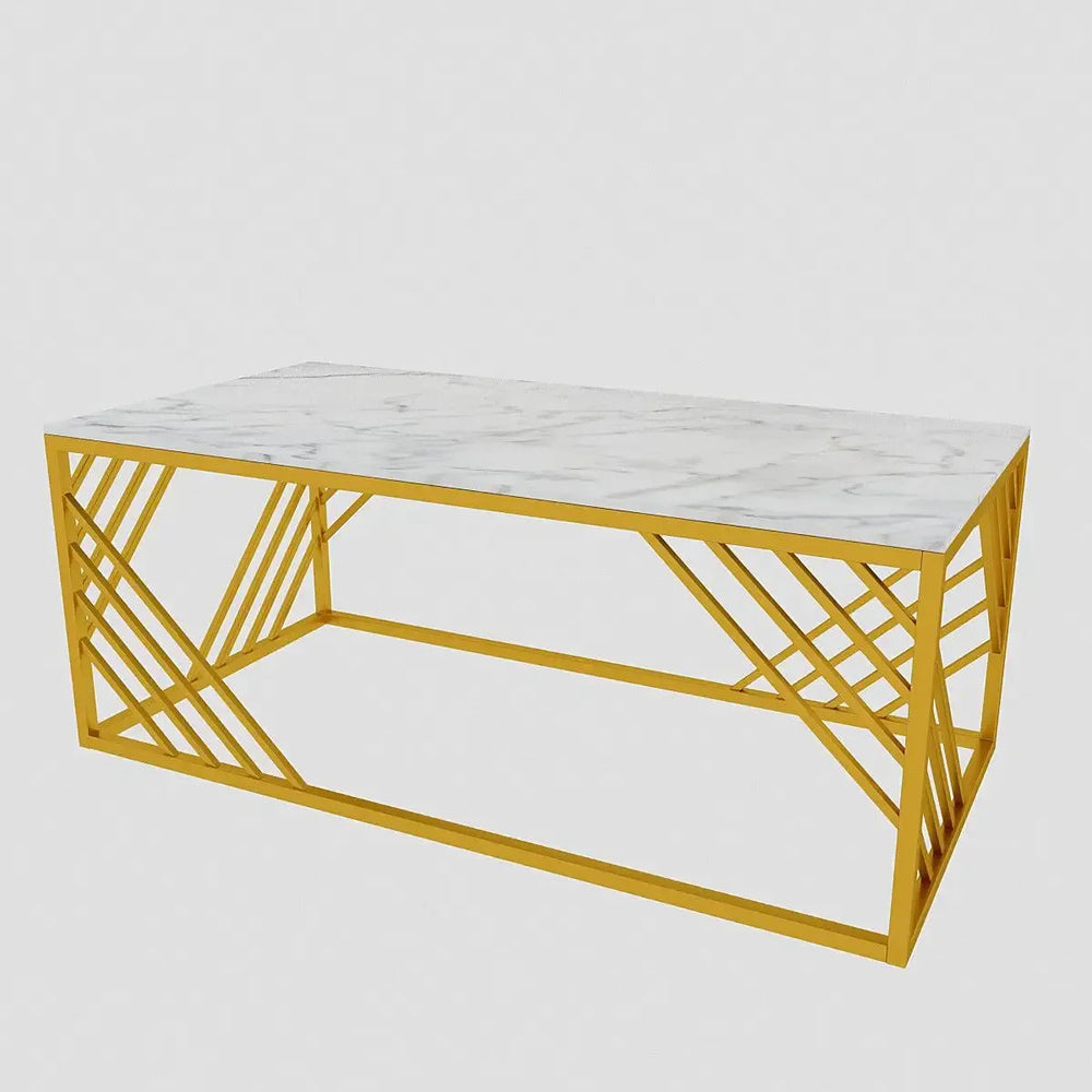 Geometrical Design Golden Metal Centre Table - All India Decor
