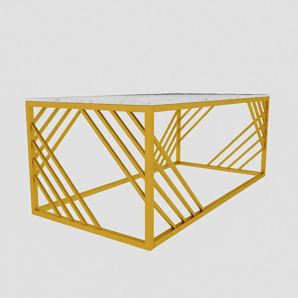 Geometrical Design Golden Metal Centre Table - All India Decor